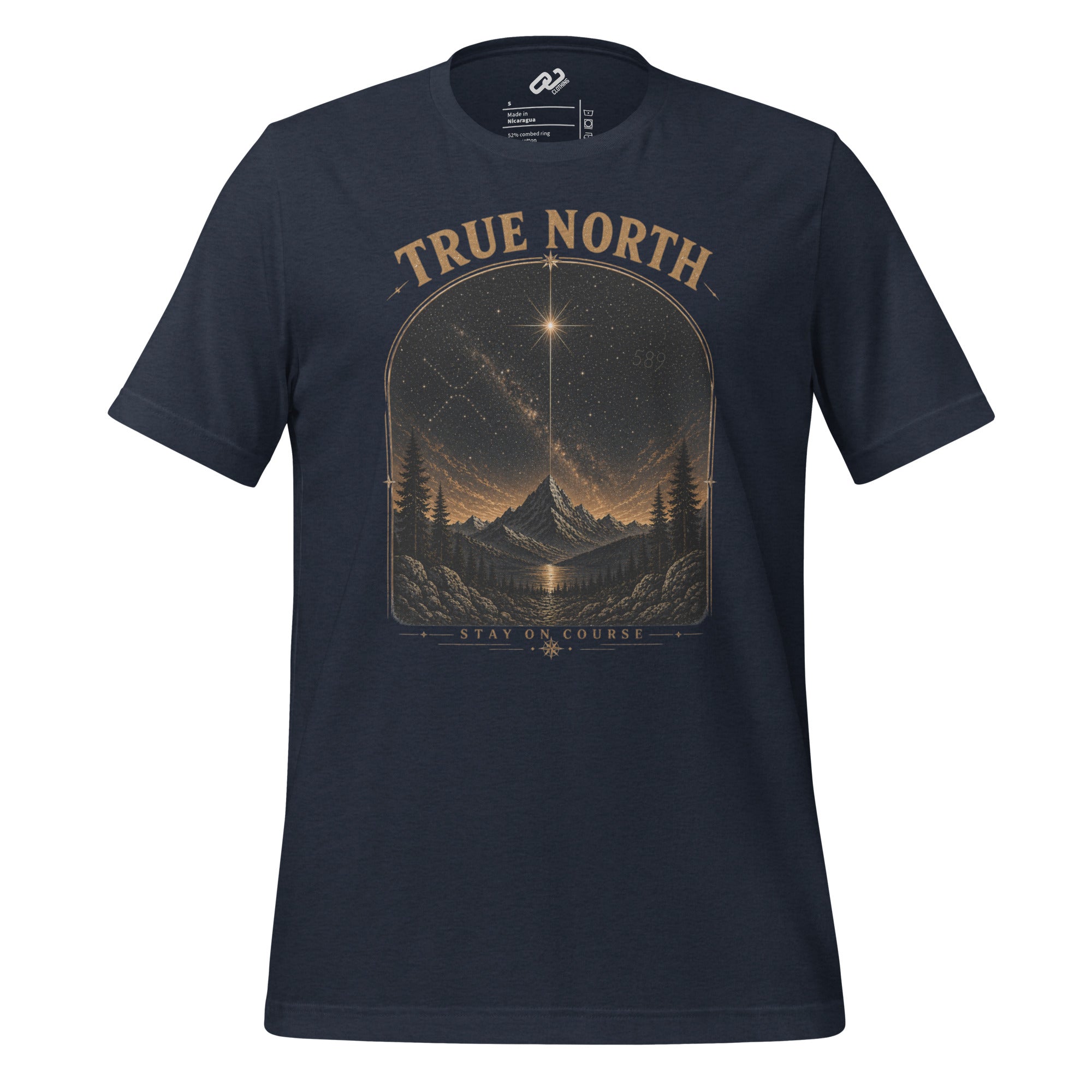 North Star shirt featuring a vintage celestial design with a mountain landscape and guiding star. This premium graphic tee is inspired by direction, discipline, and staying on course. Designed with subtle hidden details and a timeless gold-on-black aesthetic, it blends outdoor adventure style with minimalist streetwear. A quiet nod to the XRP community and long-term conviction, this piece is made for those who move with purpose and think beyond the noise. 